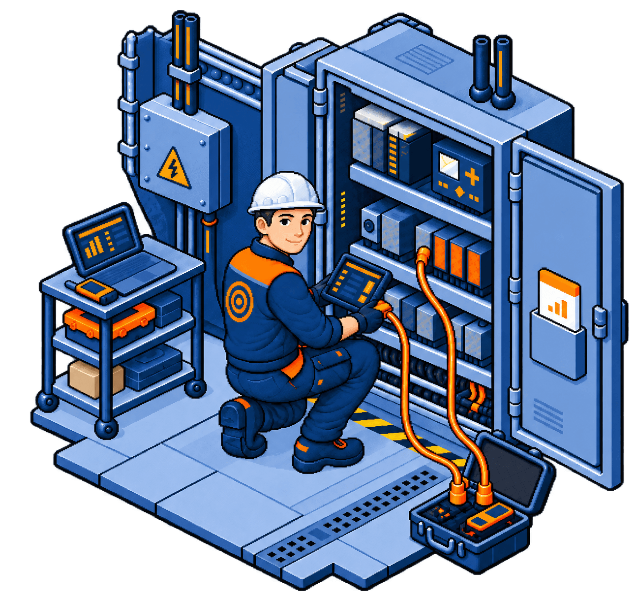 Technicien foobot intervenant sur une armoire GTB