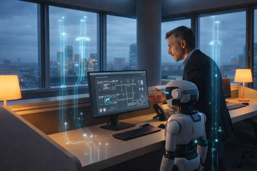 Équipe analysant les économies d'énergie sur tablette